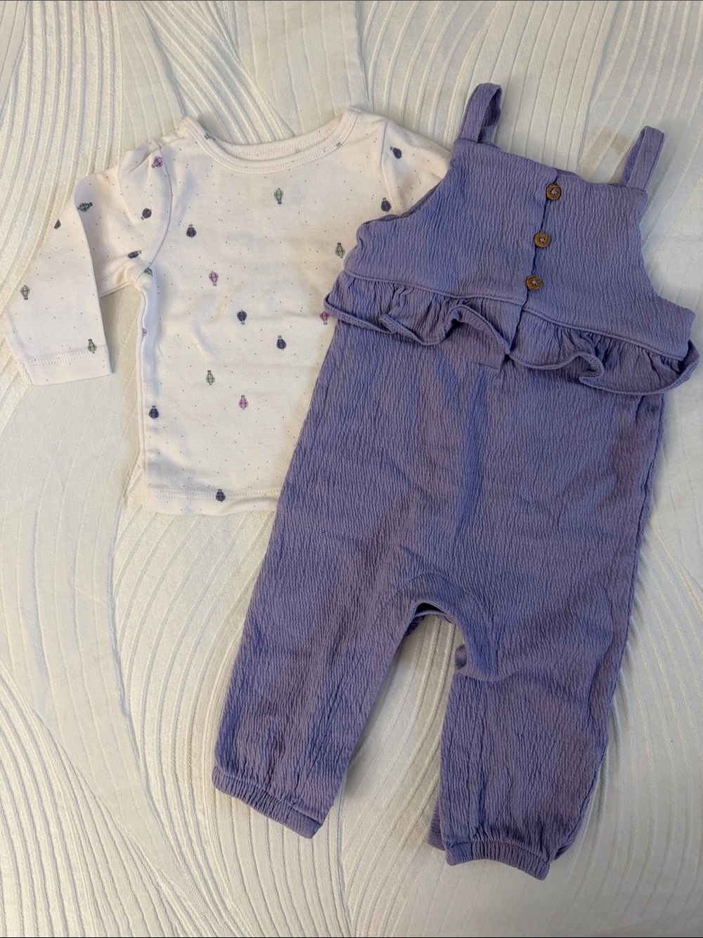 Baby girl Purple Ruffle Strap Overalls with White Long-Sleeve Top